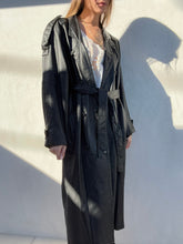 Load image into Gallery viewer, Vintage Black Leather Trench Coat