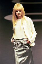 Load image into Gallery viewer, F/W 1999 Chanel Metallic Silver Leather Midi Skirt
