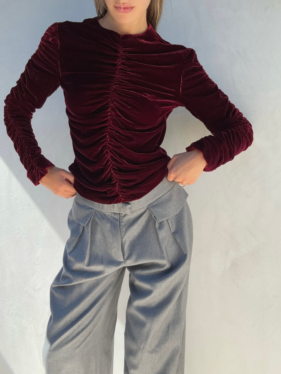 F/W 1999 Gucci Tom Ford Red Velvet Ruched Top – villa amour vintage