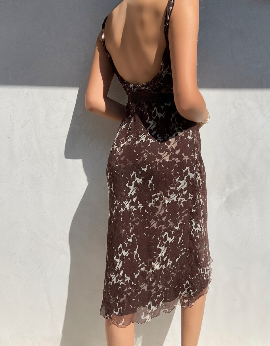 Vintage Prada Brown Silk Dress  villa amour vintage