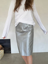 Load image into Gallery viewer, F/W 1999 Chanel Metallic Silver Leather Midi Skirt
