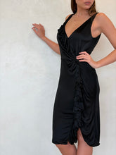 Load image into Gallery viewer, S/S 2004 Versace Black Wrap Ruffle Midi Dress
