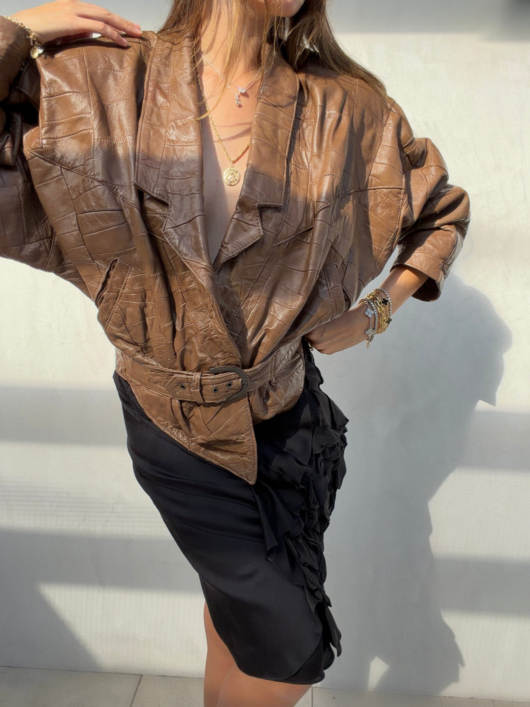 1980s Brown Leather Belted Jacket