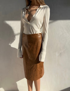 1990's Genny Brown Embossed Leather Skirt