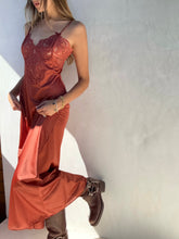Load image into Gallery viewer, Vintage Brown Lace Satin Slip Dress
