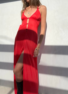 Vintage Red Nylon Slip Dress