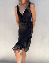 Load image into Gallery viewer, S/S 2004 Versace Black Wrap Ruffle Midi Dress
