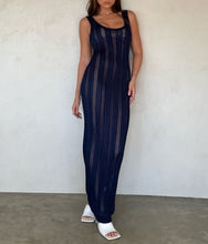 Load image into Gallery viewer, F/W 1993 Gianni Versace Runway Sheer Purple Knit Bodycon Dress

