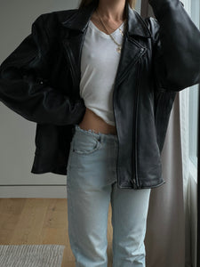 Vintage Black Leather Moto Jacket