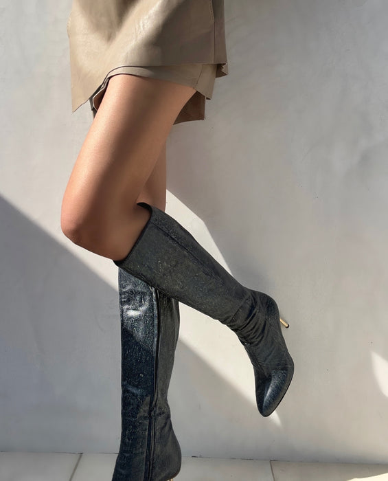 F/W 2001 Gianni Versace Croc Embossed Leather Boots