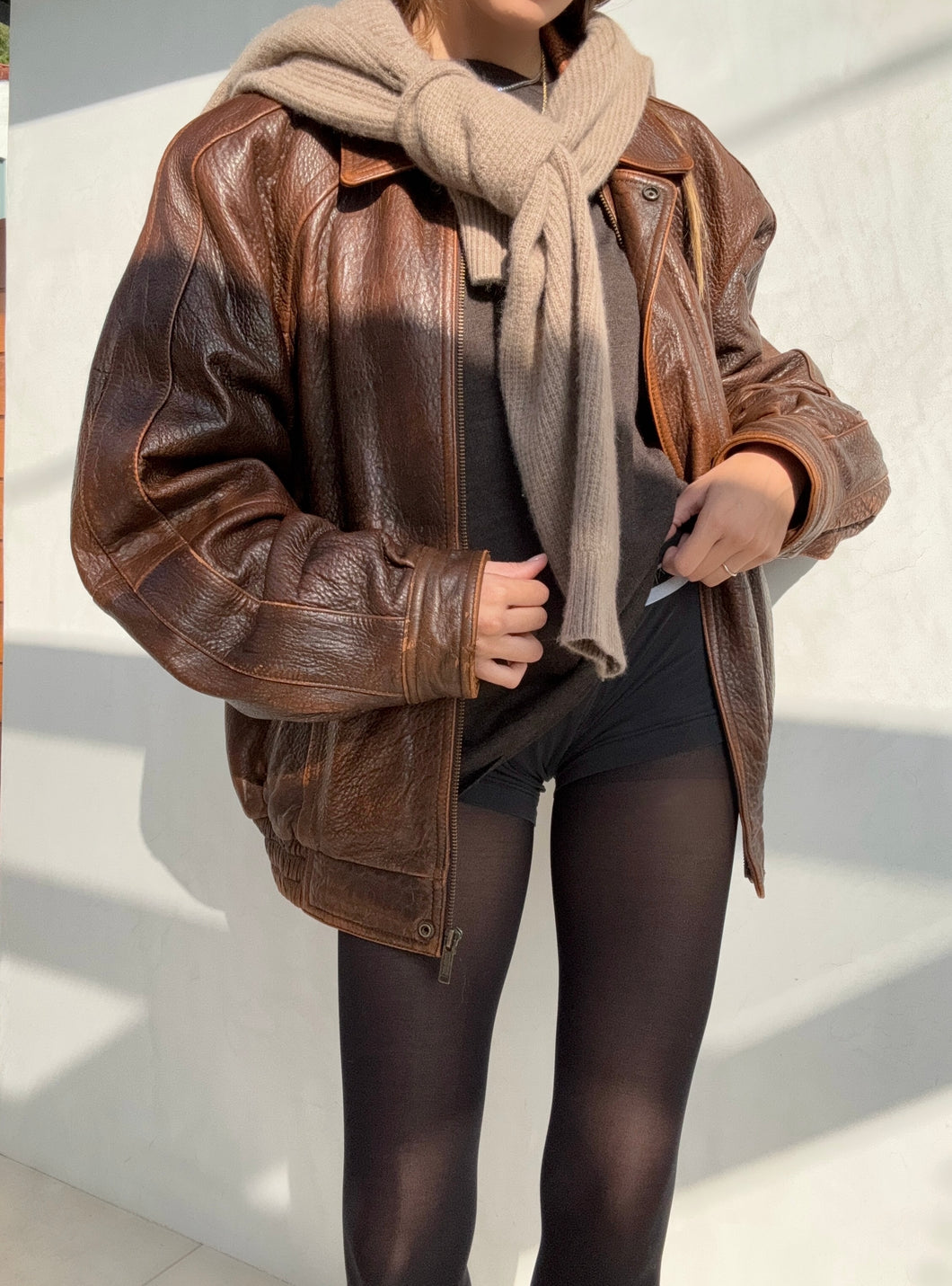Vintage Distressed Brown Leather Jacket