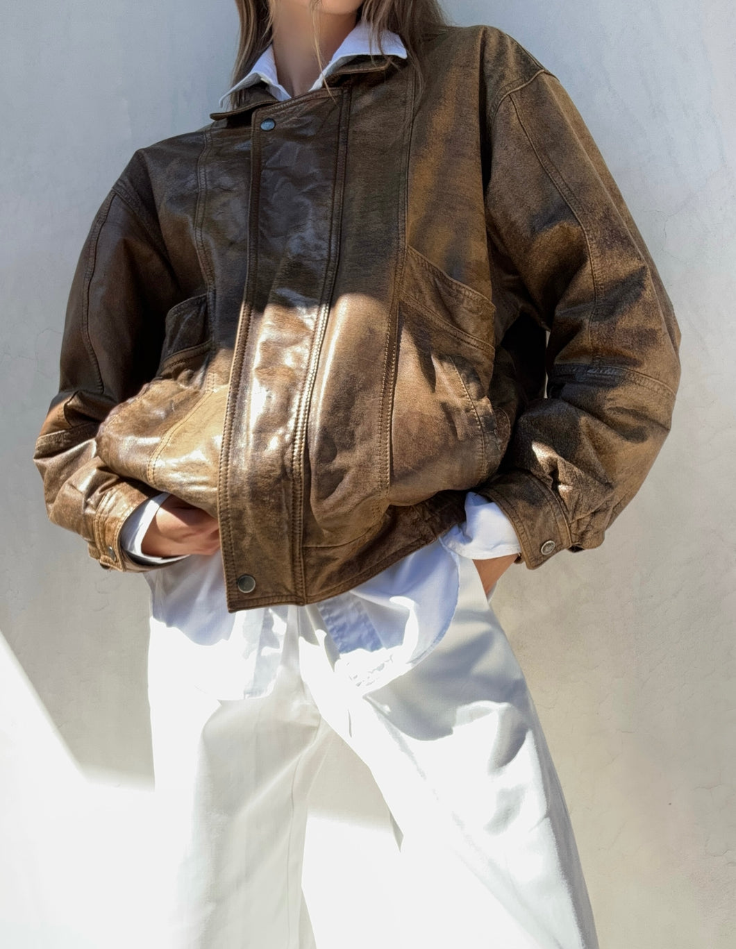 Vintage Brown Distress Leather Jacket