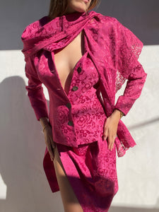 Archive F/W 1998 Christian Dior by John Galliano Floral Lace Skirt Suit