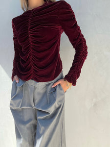 F/W 1999 Gucci Tom Ford Red Velvet Ruched Top