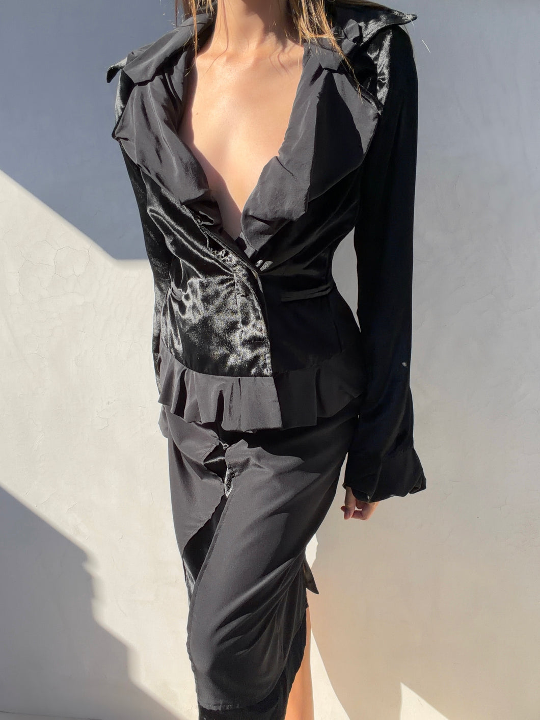 F/W 2002 Yves Saint Laurent by Tom Ford Black Ruffle Runway Set