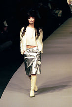 Load image into Gallery viewer, F/W 1999 Chanel Metallic Silver Leather Midi Skirt
