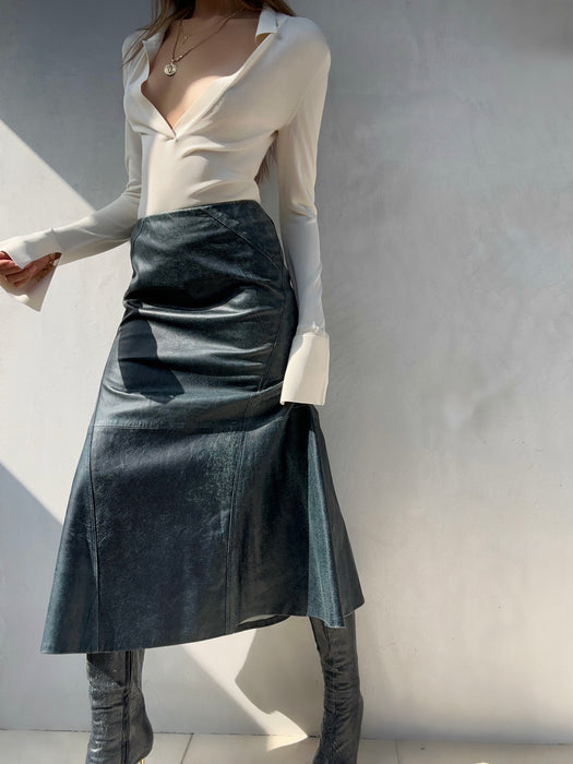 F/W 2001 Gianni Versace Grey Leather Skirt