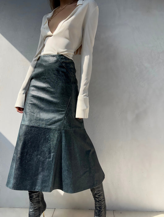 F/W 2001 Gianni Versace Grey Leather Skirt
