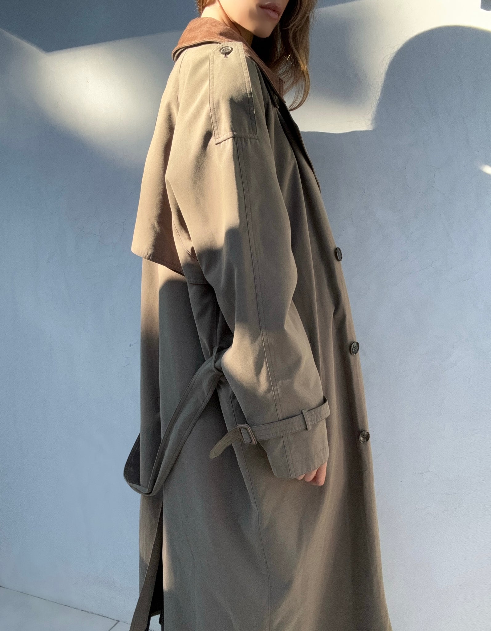 ヴィンテージ 90s Pierre Cardinトレンチコート 90s Pierre Cardin スーパービッグ 墨黒 ドレープトレンチコート