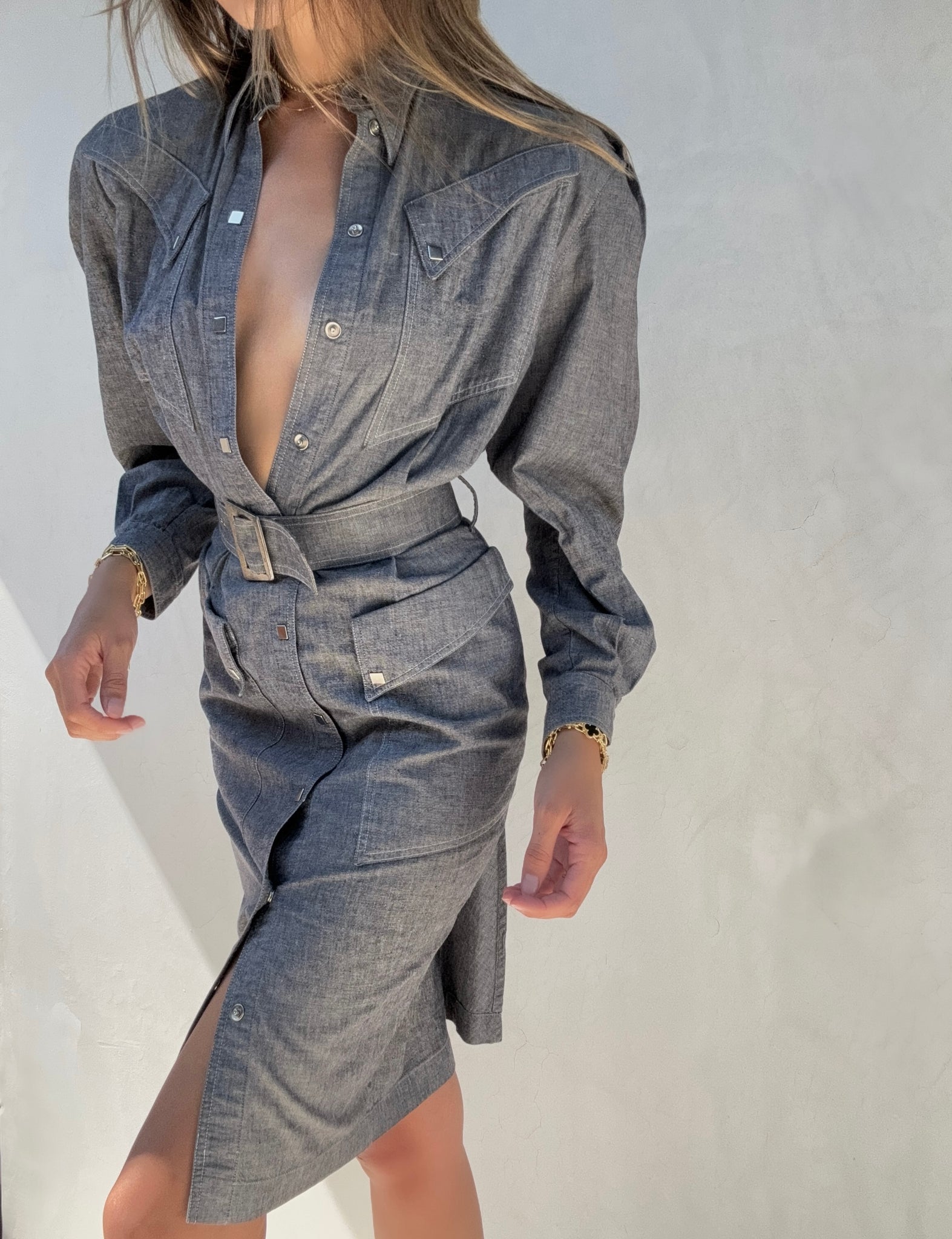 mugler dress denim MUGLER