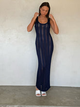 Load image into Gallery viewer, F/W 1993 Gianni Versace Runway Sheer Purple Knit Bodycon Dress
