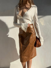 Load image into Gallery viewer, 1990&#39;s Genny Brown Embossed Leather Skirt
