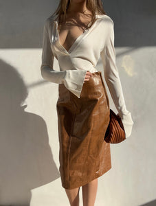 1990's Genny Brown Embossed Leather Skirt