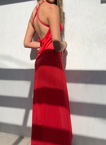 Vintage Red Nylon Slip Dress