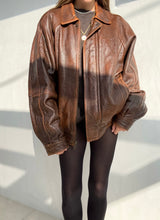 Load image into Gallery viewer, Vintage Distressed Brown Leather Jacket
