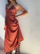 Load image into Gallery viewer, Vintage Brown Lace Satin Slip Dress
