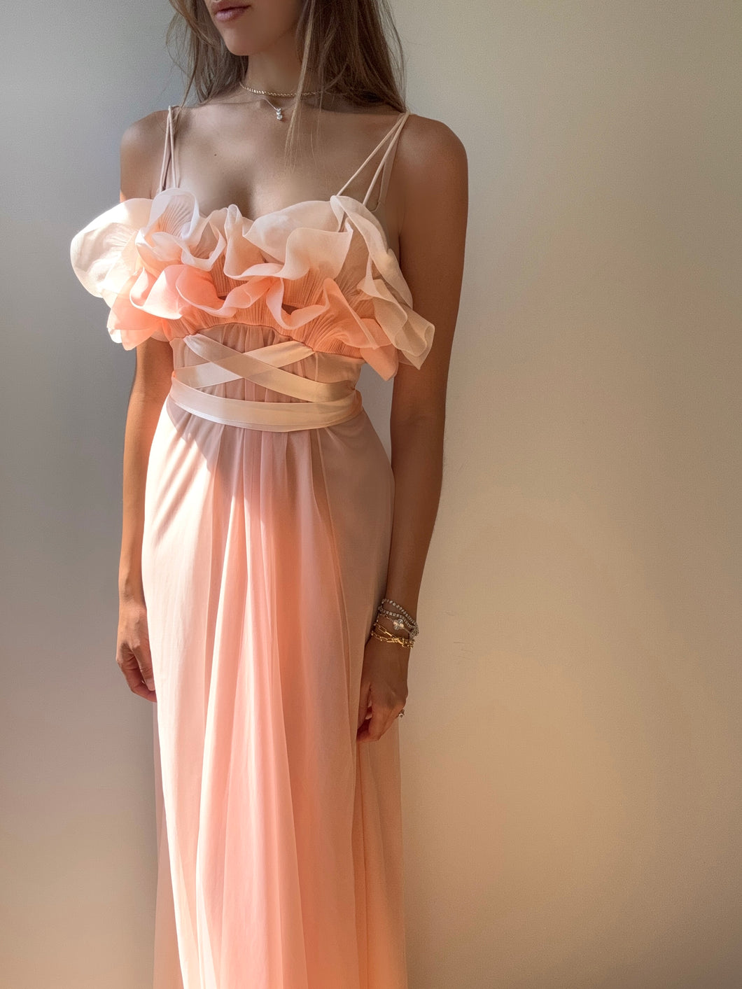 1950s Sheer Chiffon Goddess Gown