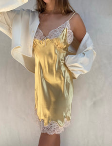 1990s Butter Yellow Lace Slip Dress