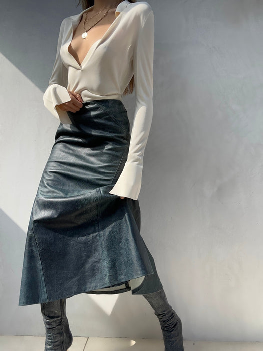 F/W 2001 Gianni Versace Grey Leather Skirt