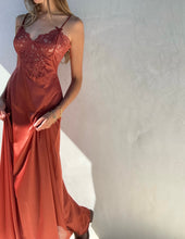 Load image into Gallery viewer, Vintage Brown Lace Satin Slip Dress

