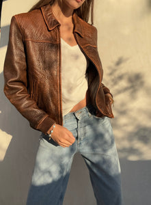 Vintage Brown Leather Distressed Jacket