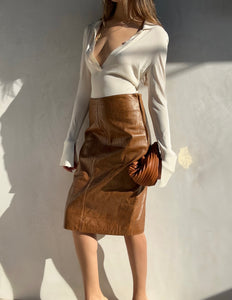1990's Genny Brown Embossed Leather Skirt