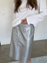 Load image into Gallery viewer, F/W 1999 Chanel Metallic Silver Leather Midi Skirt
