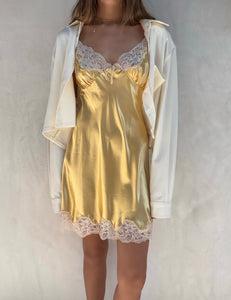 1990s Butter Yellow Lace Slip Dress
