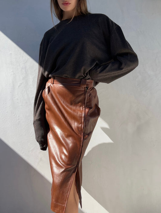 1990s Yves Saint Laurent Leather Skirt