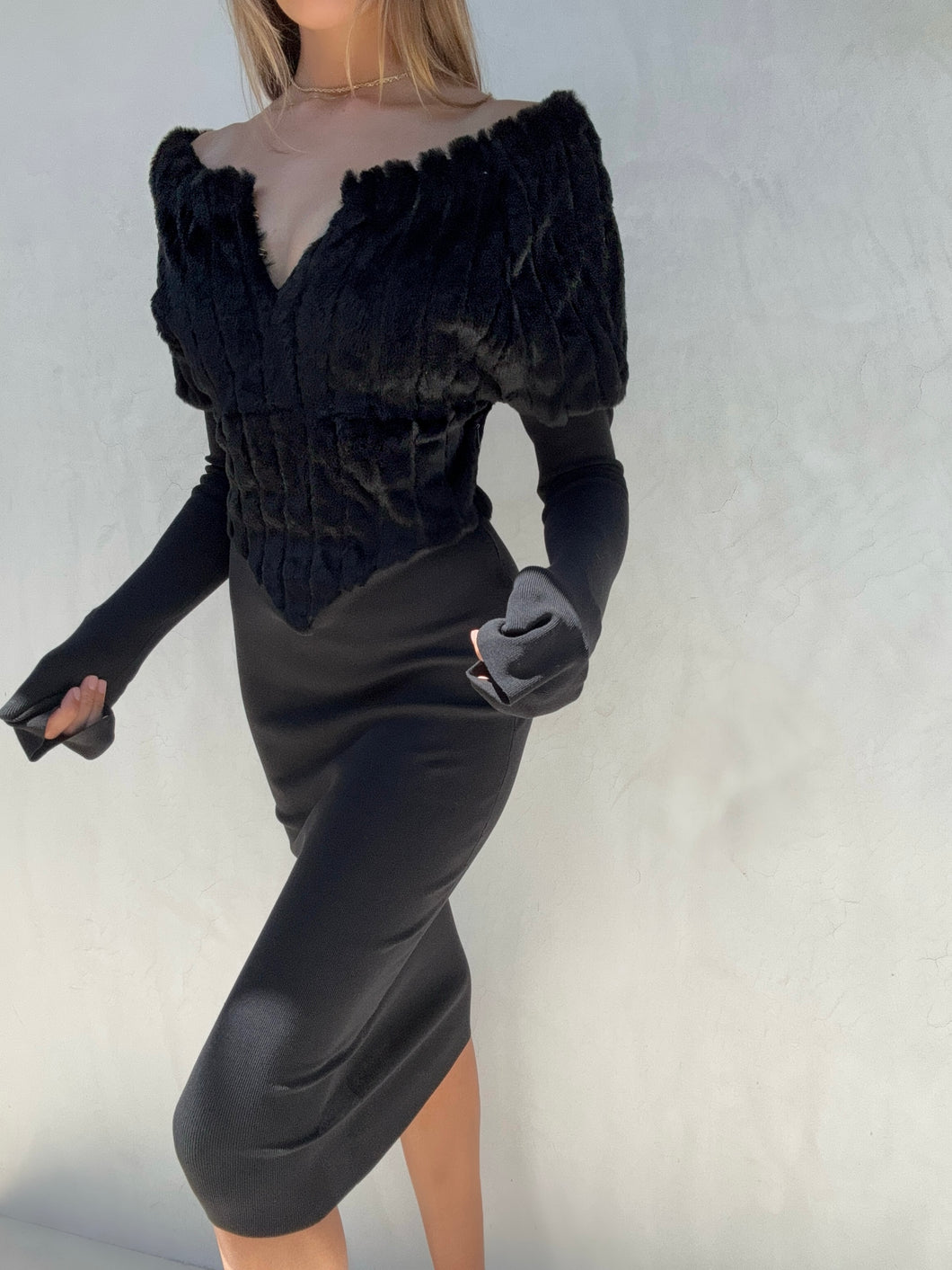 Vintage Gucci Fur Knit Long Sleeve Sheath Dress