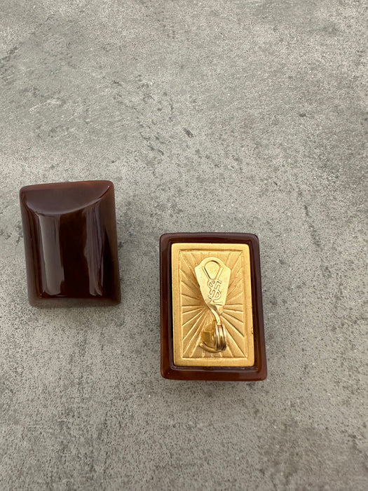 Rare 1980s Yves Saint Laurent Brown Block Earrings