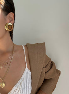 Vintage 1980s Round Marble Enamel Gold Earrings