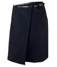 Load image into Gallery viewer, F/W 1997 Gucci by Tom Ford Runway G Logo Buckle Wrap Pinstripe Skirt
