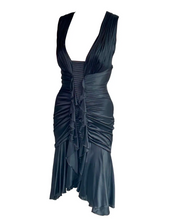 Load image into Gallery viewer, Versace F/W 2006 Plunging Ruched Ruffles Black Dress
