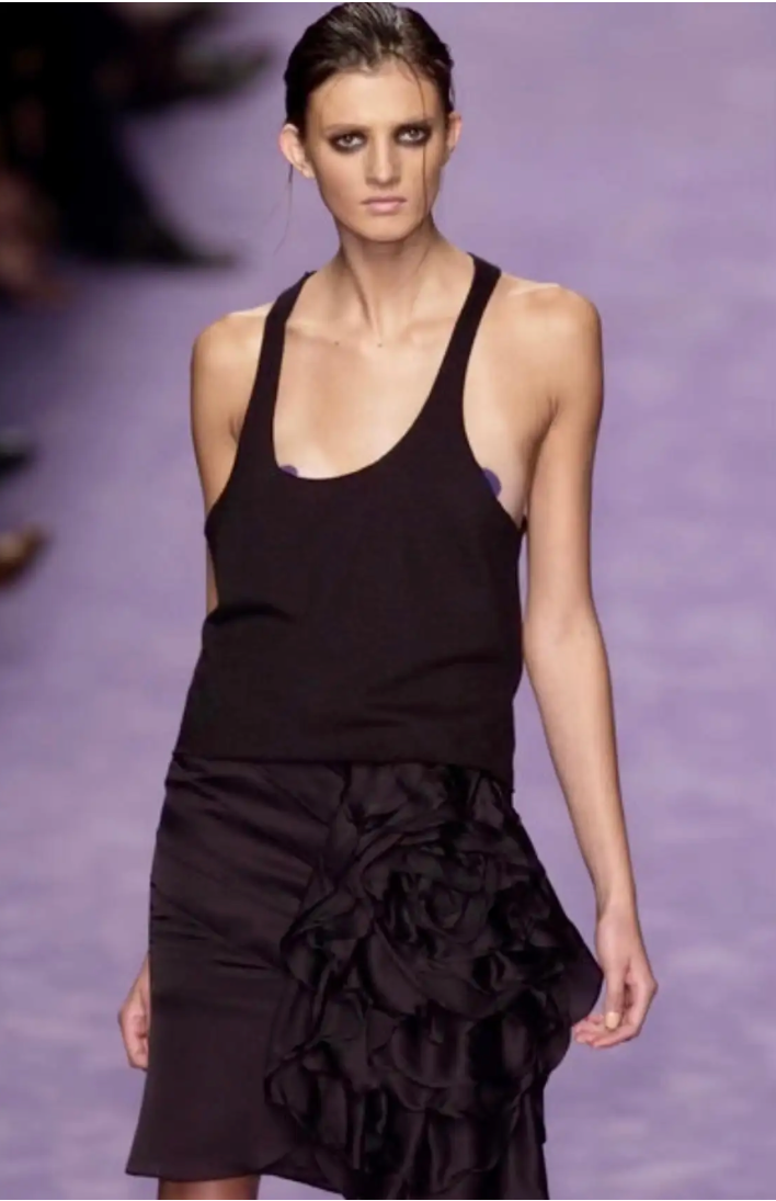 S/S 2003 Yves Saint Laurent by Tom Ford Runway Silk Flower Ruffle Skirt