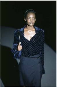 F/W 1997 Gucci by Tom Ford Runway G Logo Buckle Wrap Pinstripe Skirt