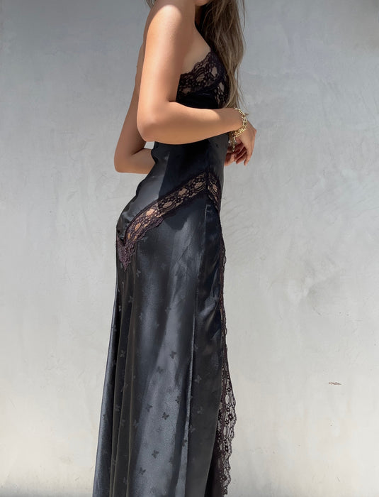 1990's Black Lace Slip Dress