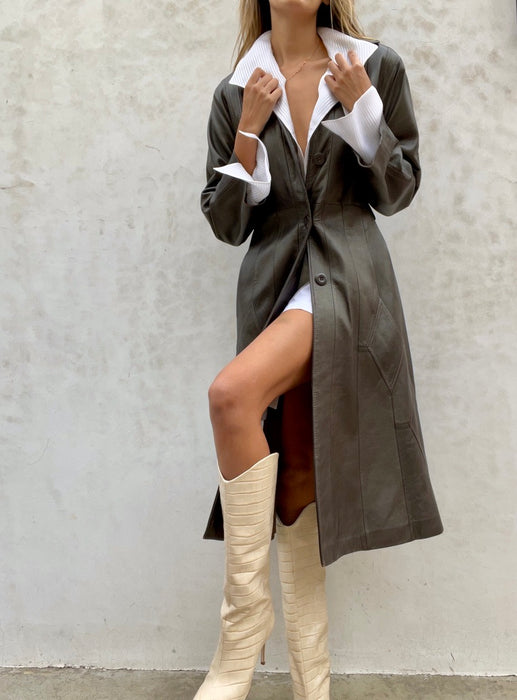 Vintage Brown Leather Trench