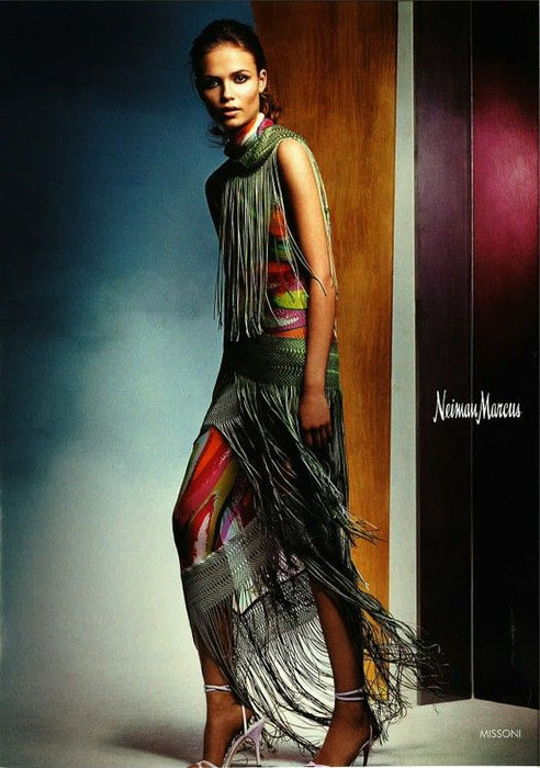 Missoni Runway 2004 Silk Colorful Fringe Scarf / Cape Dress