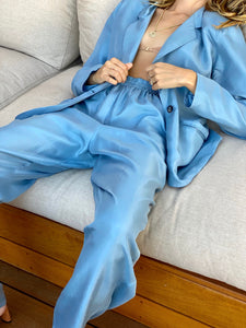 Vintage 100% Silk Light Blue Suit Set